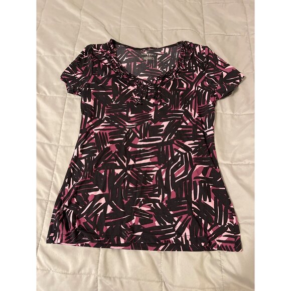 Merona Womens Abstract Pink & Black Short-Sleeve Top M - Picture 1 of 3